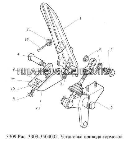 Установка привода тормозов ГАЗ-3309 (Евро 2)